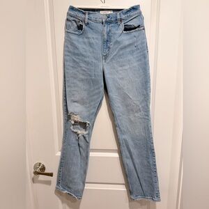 Abercrombie & Fitch Blue Straight Leg Jeans with Distressed Details